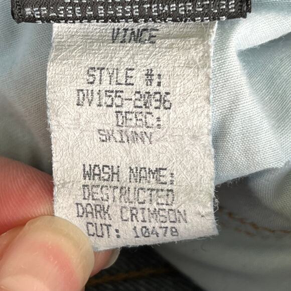 VINCE Skinny Deconstructed Jeans Dark Crimson - Picture 6 of 7